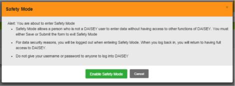 Safety mode alert box